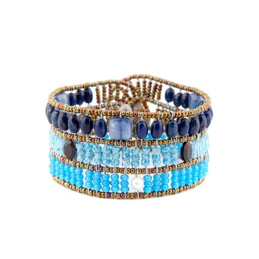 Blue Lace Agate Gemstone Chip Moon Bracelet for Confident Communication