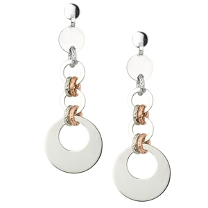 925 Sterling Silver Gold-tone Polished & Laser-Cut Twisted Circles Dangle Earrings 