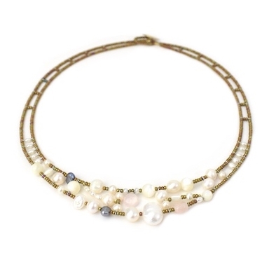 Ziio's new Shinju Collection, this Pearl & Morganite beaded